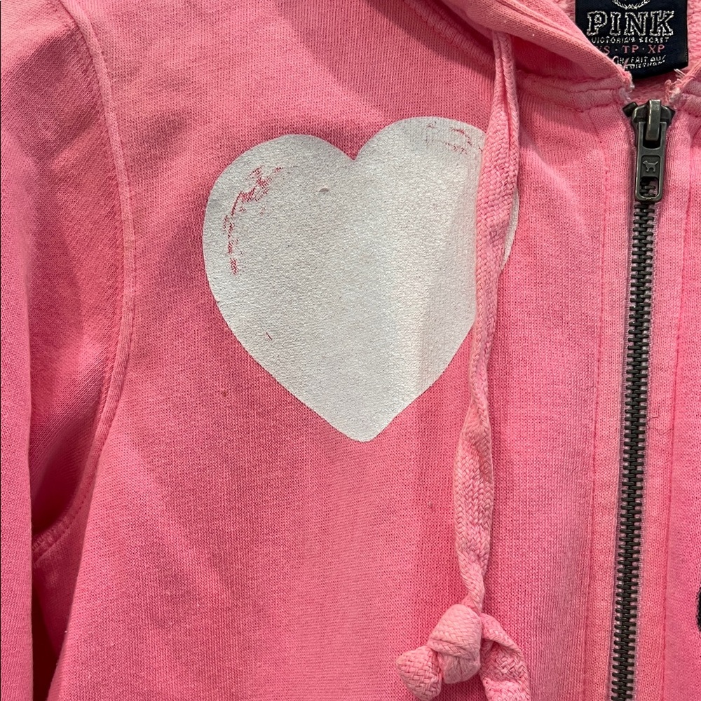 Victoria’s Secret PINK Pink Zip Hoodie Jacket with Heart & 86 Graphic RARE - Picture 2 of 8